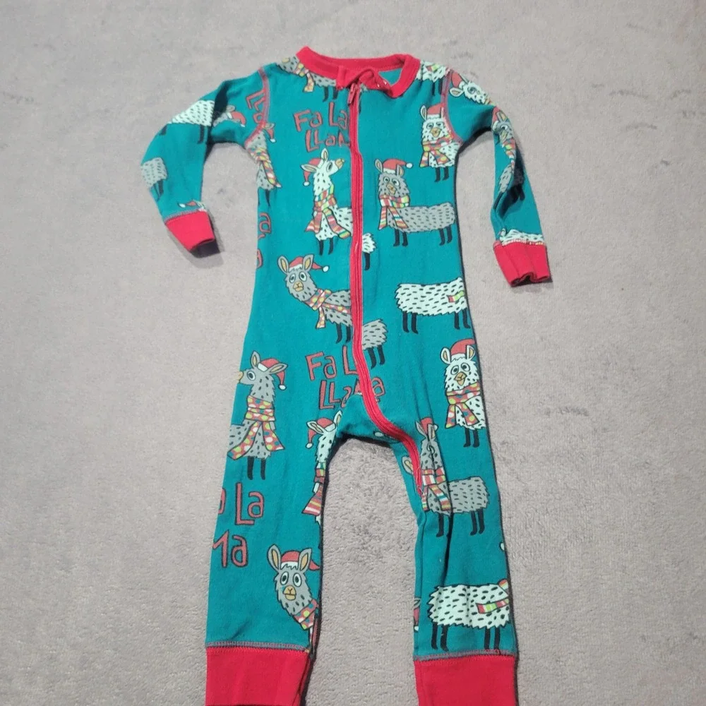 Lazy One Pajamas Unisex Teal Fa La La Llama Christmas Holiday Cotton Sleeper